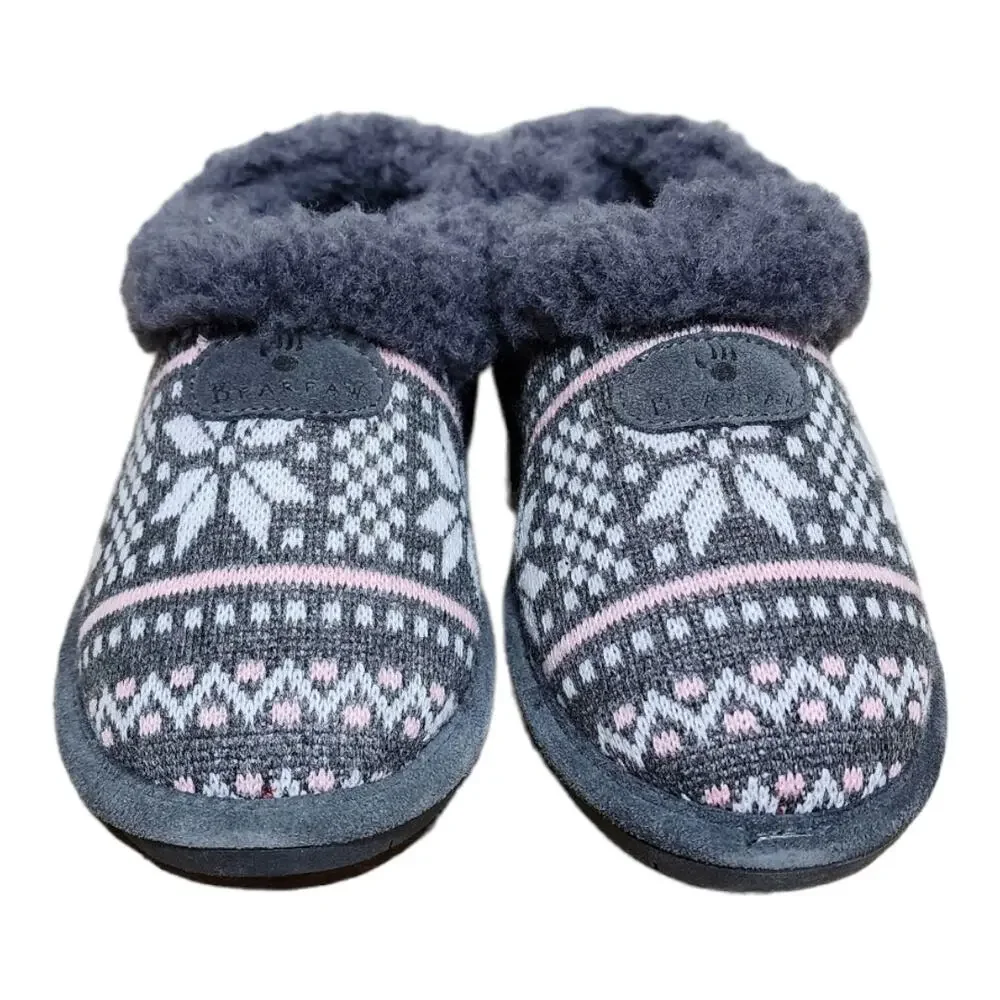 Bearpaw Alice Knit Suede Charcoal Slippers Kid’s Size 2Y